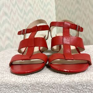 Franco Sarto Red Leather T-Strap Wedge Sandals Womens Size 10